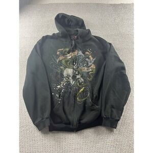 VTG Miami Ink Hoodie Mens Large Full Zip Skull Snake Dragon Graphic Y2K Grunge